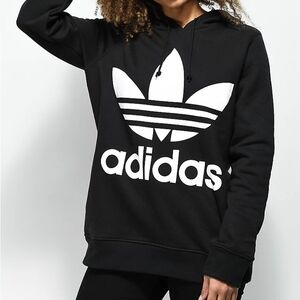 NEW Womens Adidas Trefoil Hoodie Black Pullover